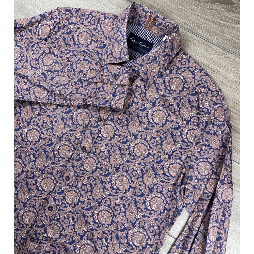 Robert Graham Men's Modern Americana Long Sleeve Paisley Button Up Purple XL